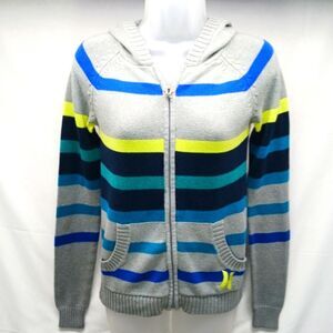 Hurley Striped Front Zip Cotton Blend Hoodie Branded/Logo Grey/Blue M. Unisex...